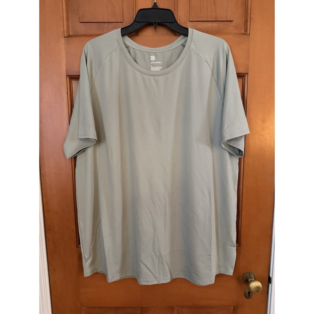 Men's All In Motion Olive Green Raglan Tee Short Sleeve Shirt Linear Mesh XL